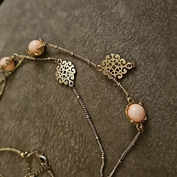 VTG Filigree Pink Beaded Long Station Sweater Necklace - Picture 3 of 8